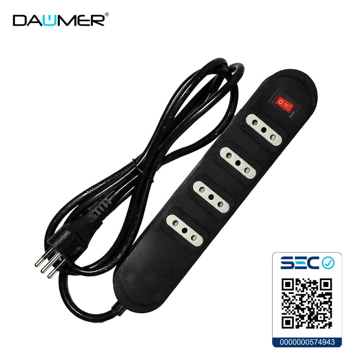 ALARGADOR CON INTERRUPTOR 4 ENCHUFES NEGRO 3MTS - Negro