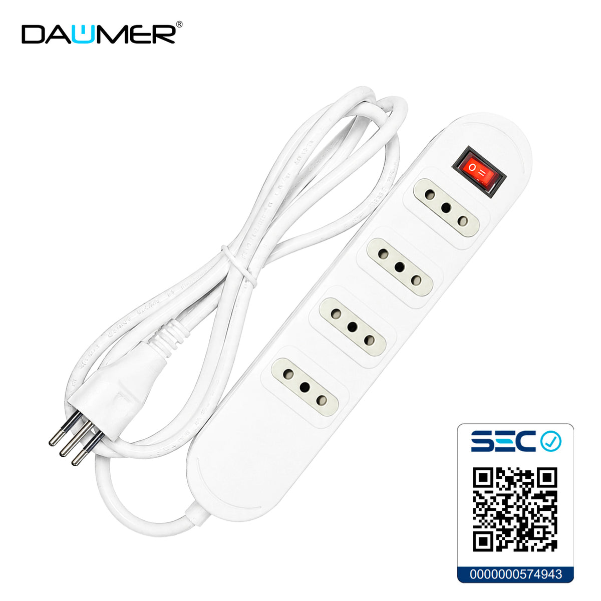 ALARGADOR CON INTERRUPTOR 4 ENCHUFES BLANCO 3 MTS - Blanco