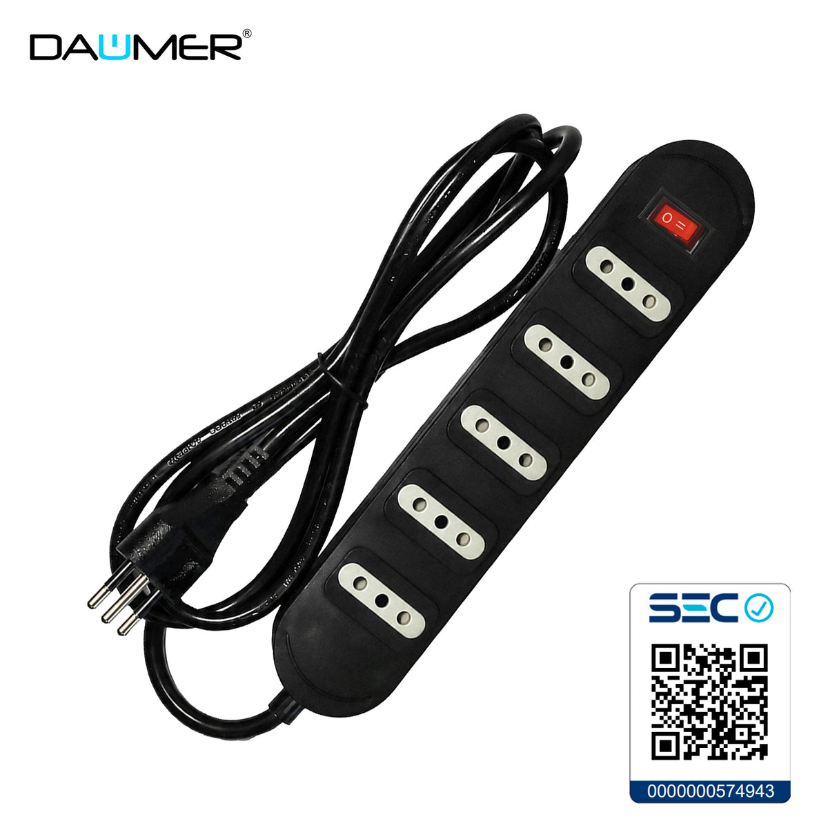 ALARGADOR CON INTERRUPTOR 5 ENCHUFES NEGRO 5MTS - Negro