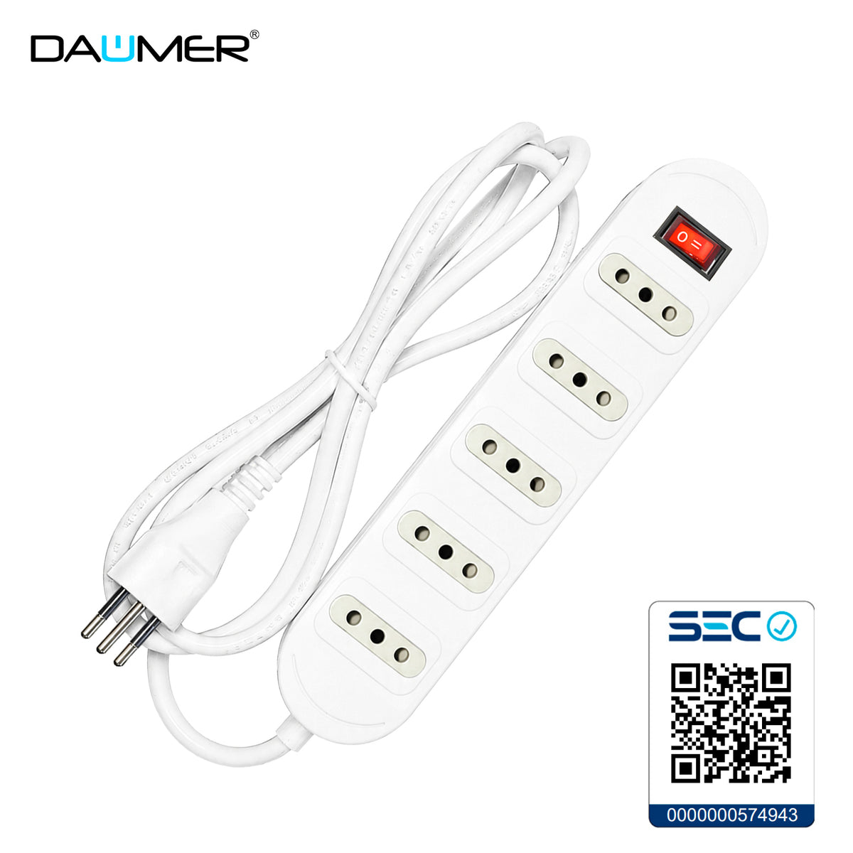 ALARGADOR CON INTERRUPTOR 5 ENCHUFES BLANCO 3MTS - Blanco